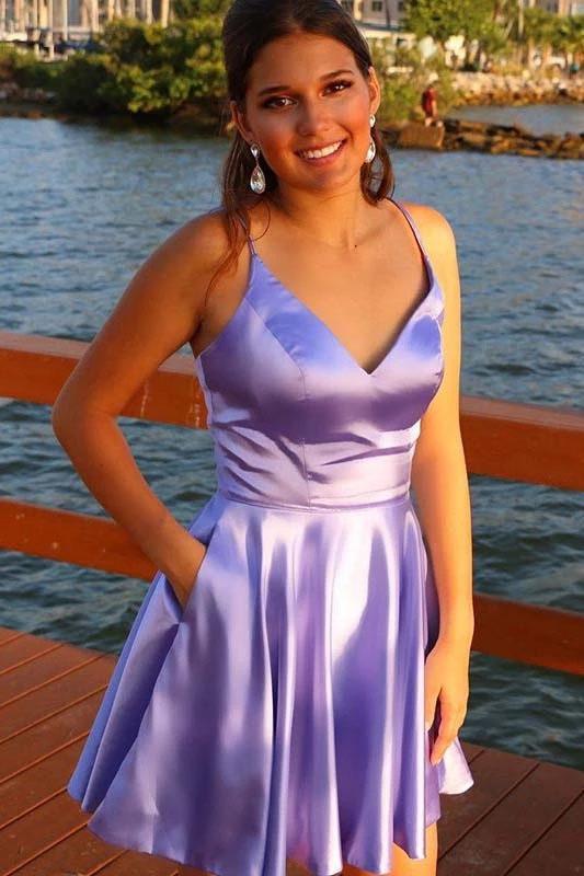 V Neck Lilac Homecoming Dress ...